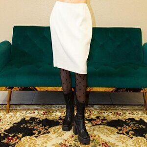 Vintage Emanuel Ungaro Pencil Wool Midi Skirt in Beige